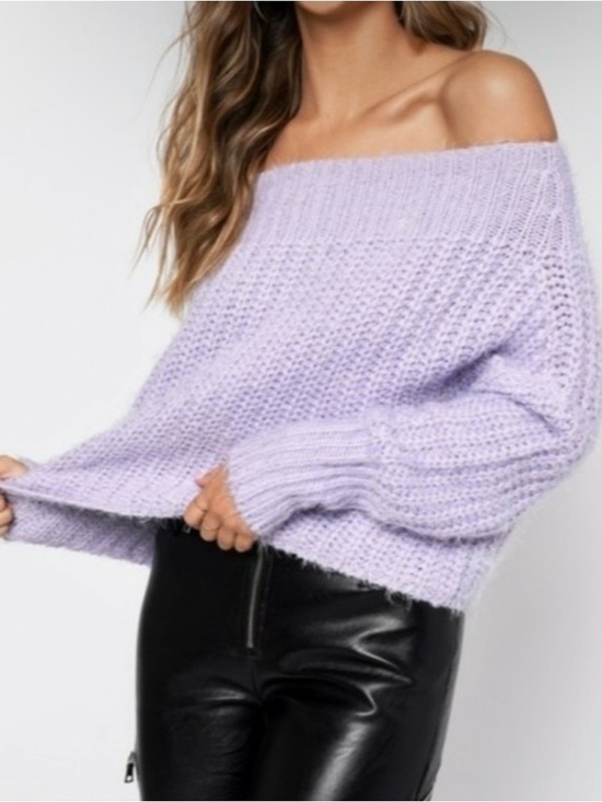 Tobi Sweaters - TOBI Valerie Lavender purple off the shoulder fuzzy sweater size large